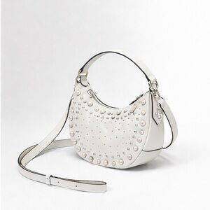 Jimmy Choo White Pearl-Studded small hobo crossbody bag